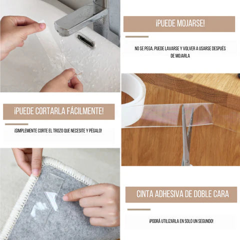 Cinta adhesiva transparente de doble cara l 1m + 1 GRATIS